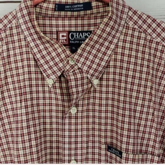 Chaps Ralph Lauren Men's Short Sleeve‎ Red Plaid Button Down Shirt Size XL - Picture 2 of 7